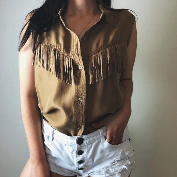 Vintage Tops - VINTAGE/ western silk fringe top